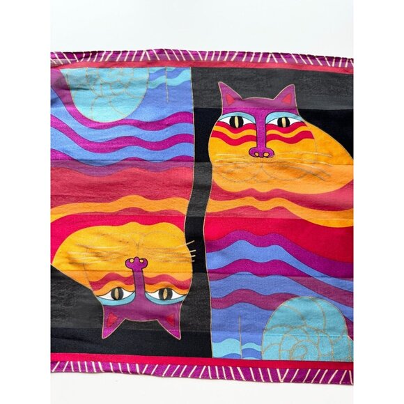 Vintage LAUREL BURCH Cat Silk Habotai Fringed 66" x 10" Rectangle Scarf - Picture 3 of 8